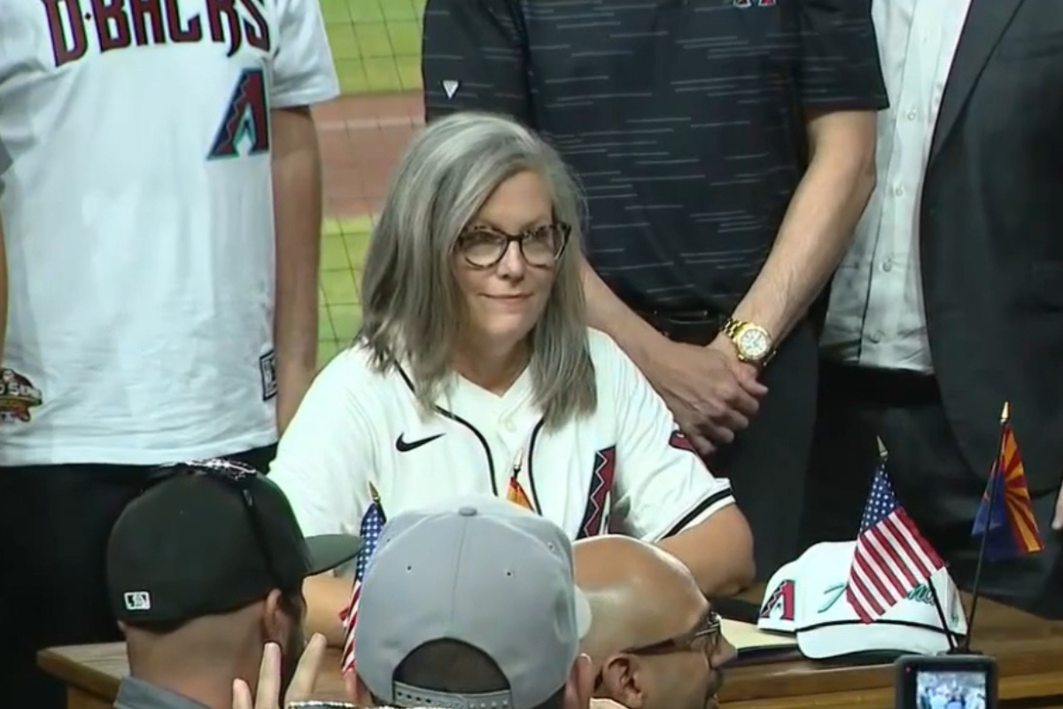 Katie Hobbs at Chase Field